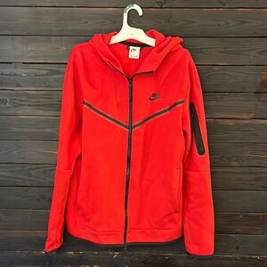 Nike Red Utility Jacket with Hood and Chevron Design